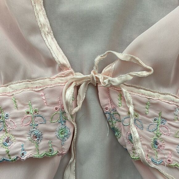 Vintage Sheer Pink Embroidered Spring Floral Sexy Robe - Picture 9 of 16